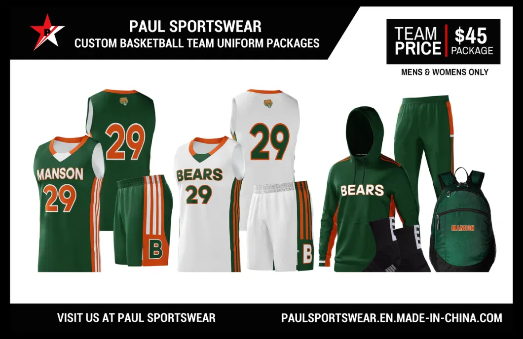 Custom Basketball Wear Jersey Shorts Sports Uniform Men′ S Sets Sublimation Reversible Practice Jersey Singlets Basketball Uniforms